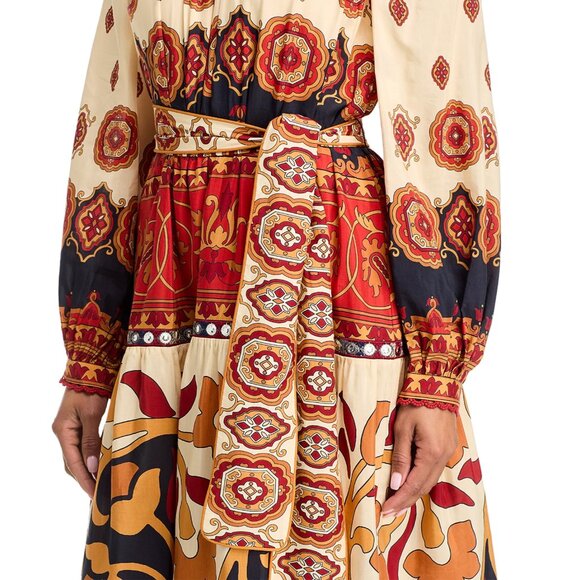FARM Rio Ainika Tiles Belted Midi Dress, Cream/Red, NWT - Picture 6 of 15